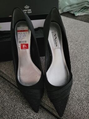 Nina Black Pointed Toe Rhinestone Pumps